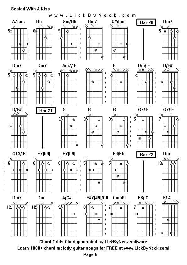 Chord Grids Chart of chord melody fingerstyle guitar song-Sealed With A Kiss,generated by LickByNeck software.